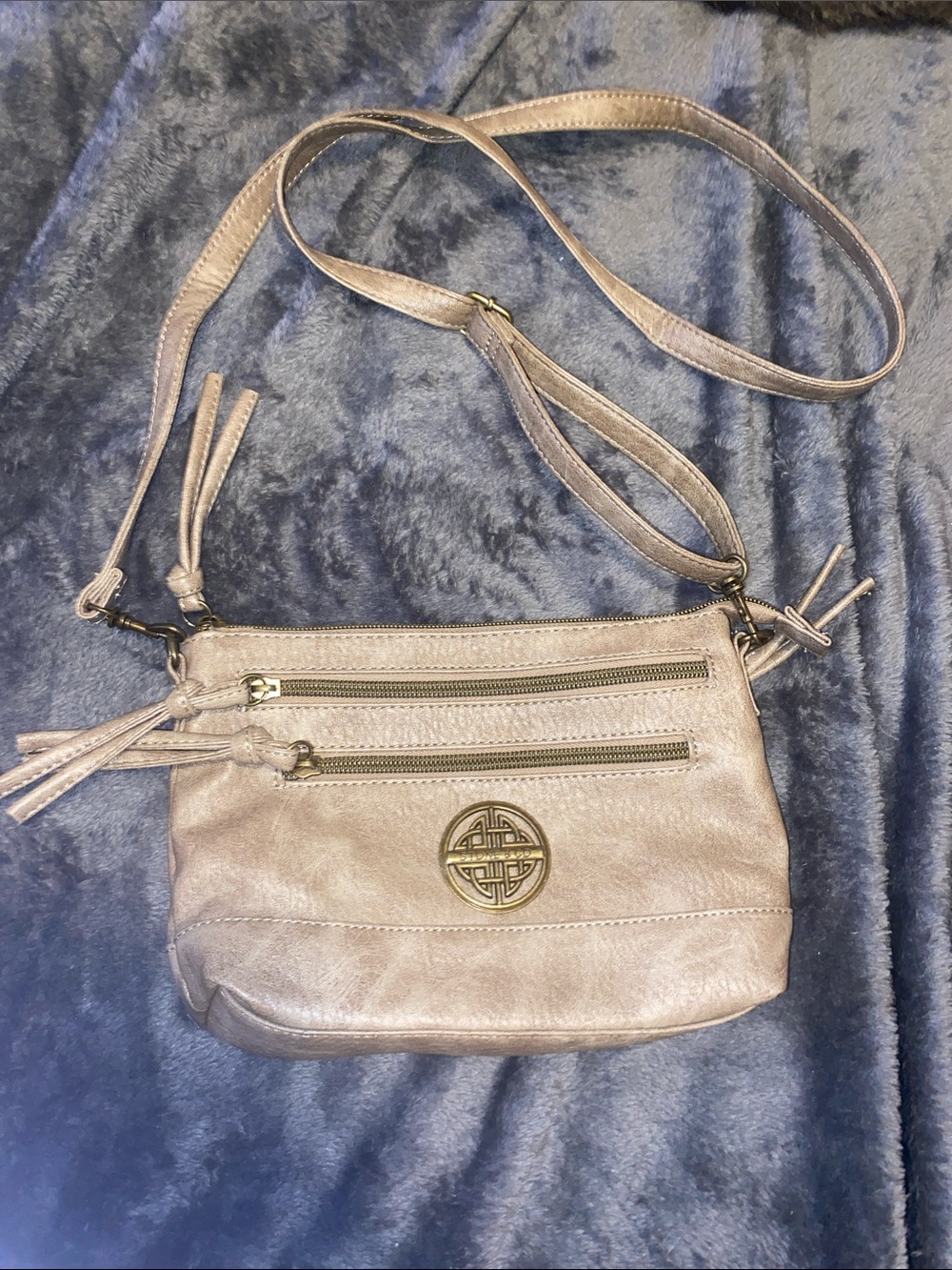 Stone & Co. Metallic Taupe Crossbody with Dual Front Zips